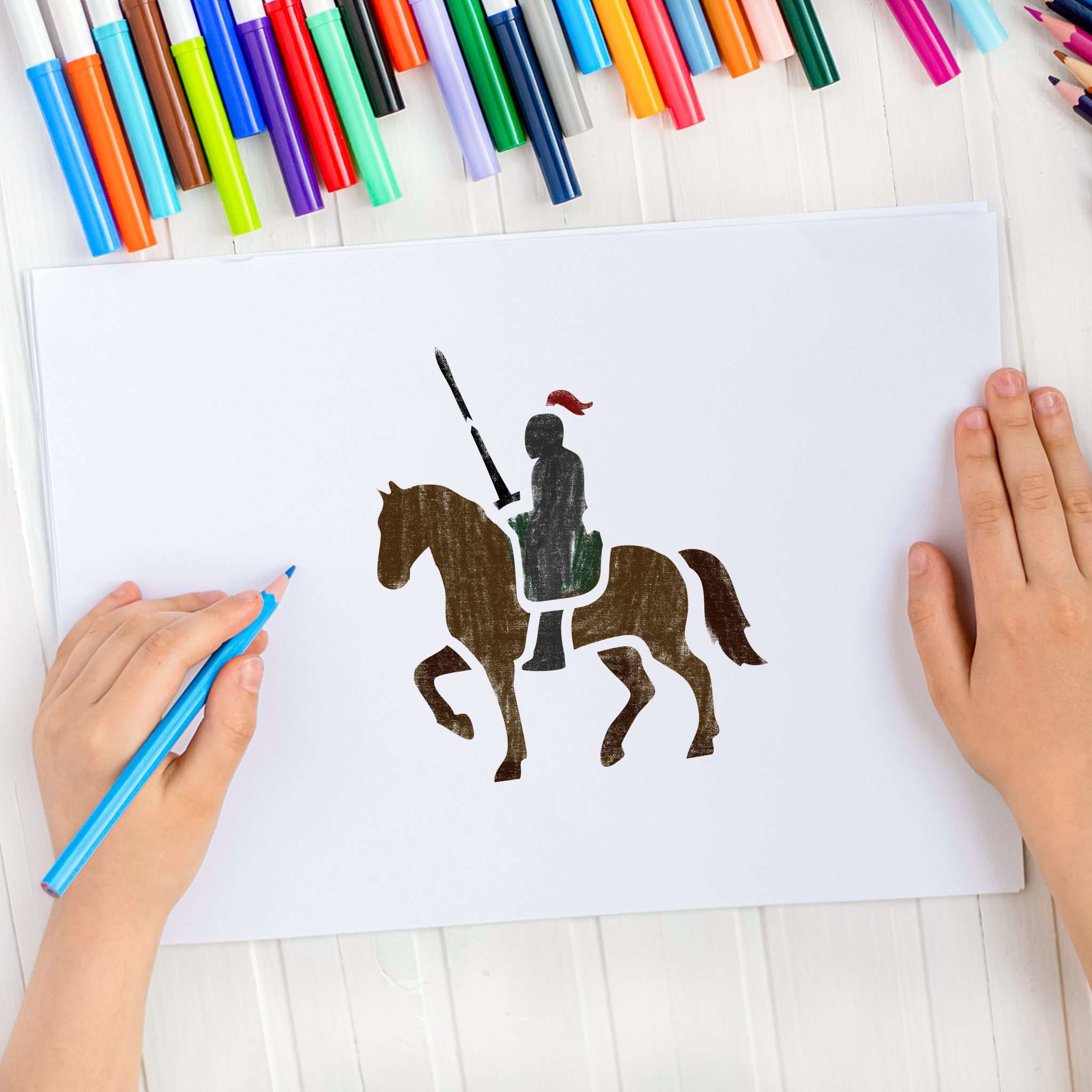 Stencil da disegno per bambini // Set di 8 pezzi. // Cavalieri e draghi Stencil da disegno per bambini // Set di 8 pezzi. // Cavalieri e draghi